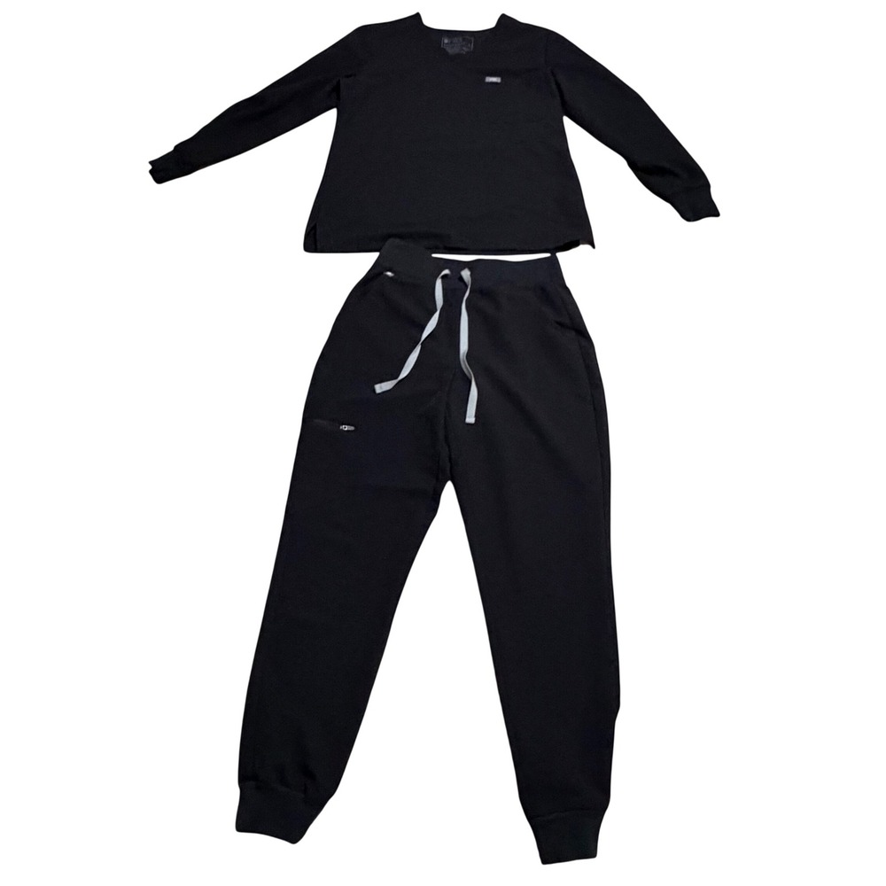 FIGS Black Scrub Set Long Sleeve Top sz S Zamora joggers sz S Nurse Workwear
